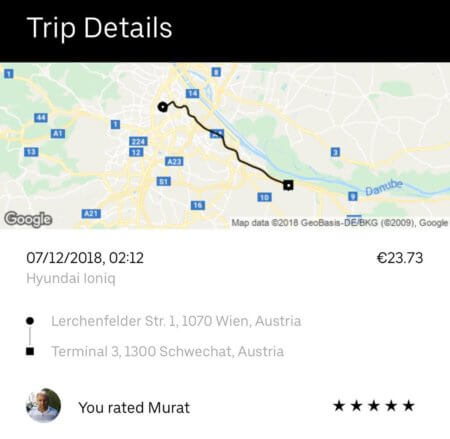 Viaje con Uber hacia el aeropuerto de Viena