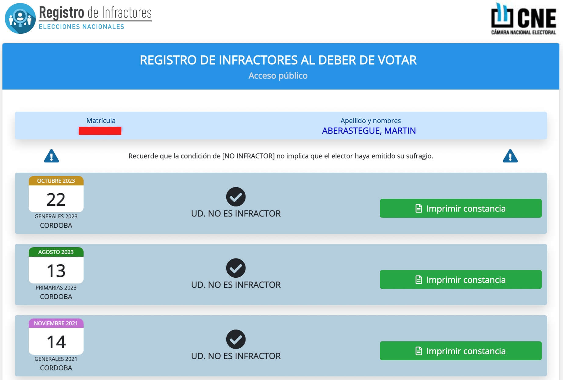 REGISTRO DE INFRACTORES AL DEBER DE VOTAR