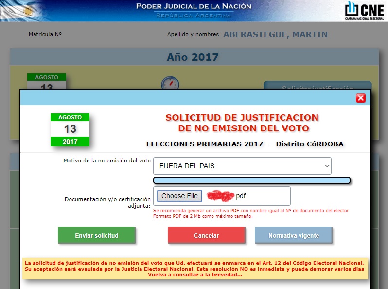 ¿Qué hacer cuando no podés votar por viaje? - Subir documentos